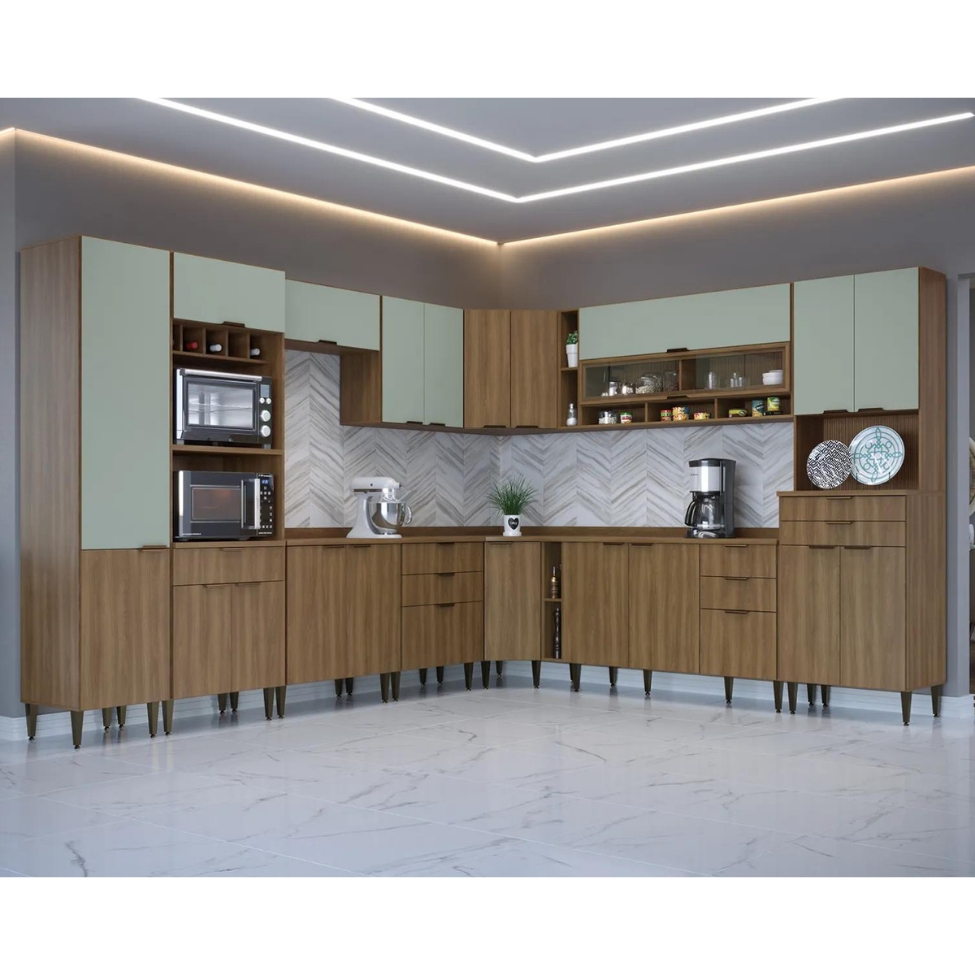 Cozinha Completa Paris 21 Portas 9 Gavetas Nogal e Verde