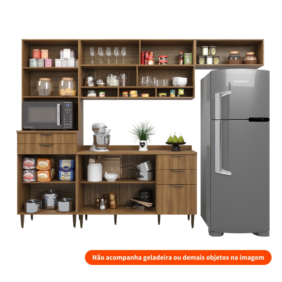 Cozinha Completa Paris 9 Portas 5 Gavetas Nogal e Branca