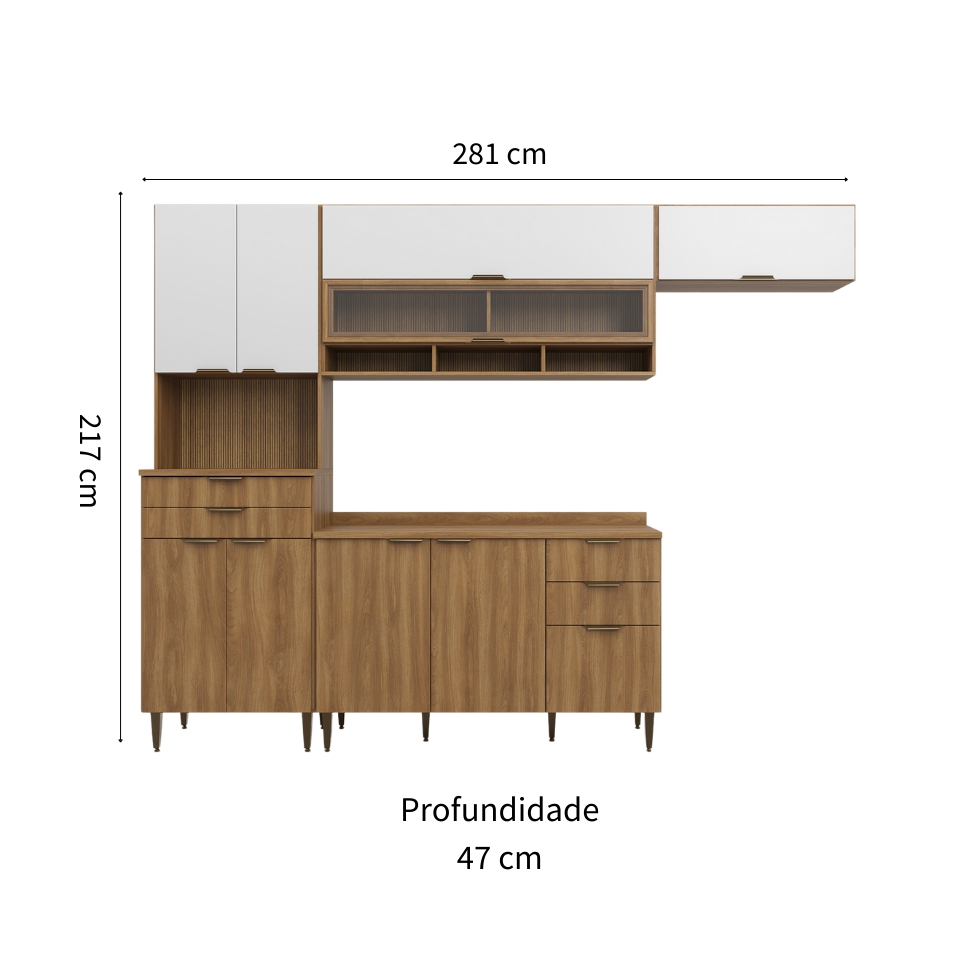 Cozinha Completa Paris 9 Portas 5 Gavetas Nogal e Branca