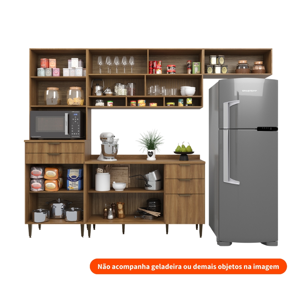 Cozinha Completa Paris 9 Portas 5 Gavetas Nogal e Verde