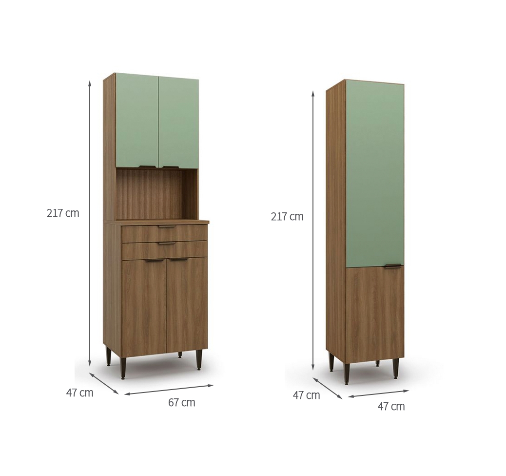 Cozinha Completa Paris com Paneleiro 13 Portas 8 Gavetas Nogal e Verde