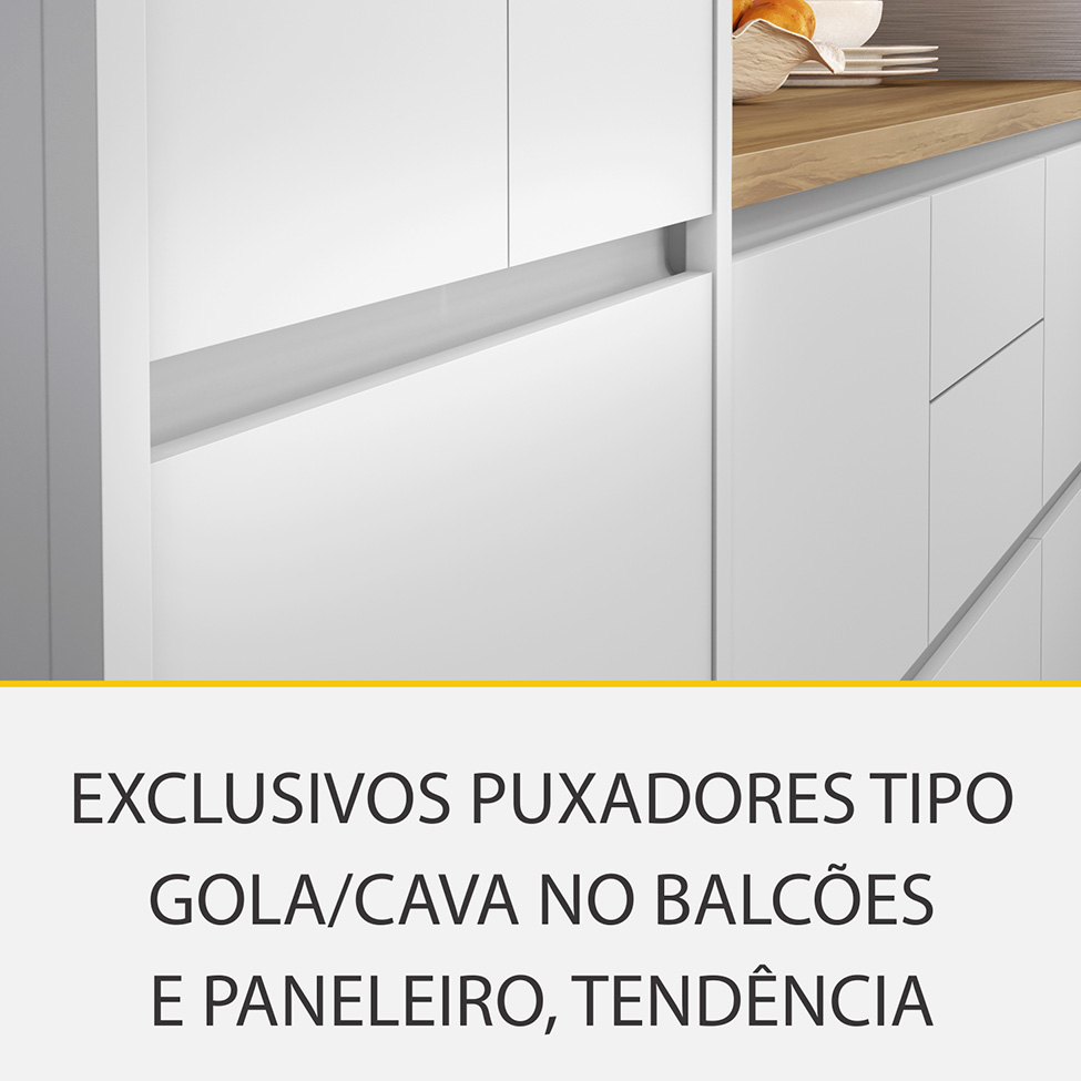 Cozinha Completa Rainha 100% MDF 12 Portas 8 Gavetas Branca e Nature