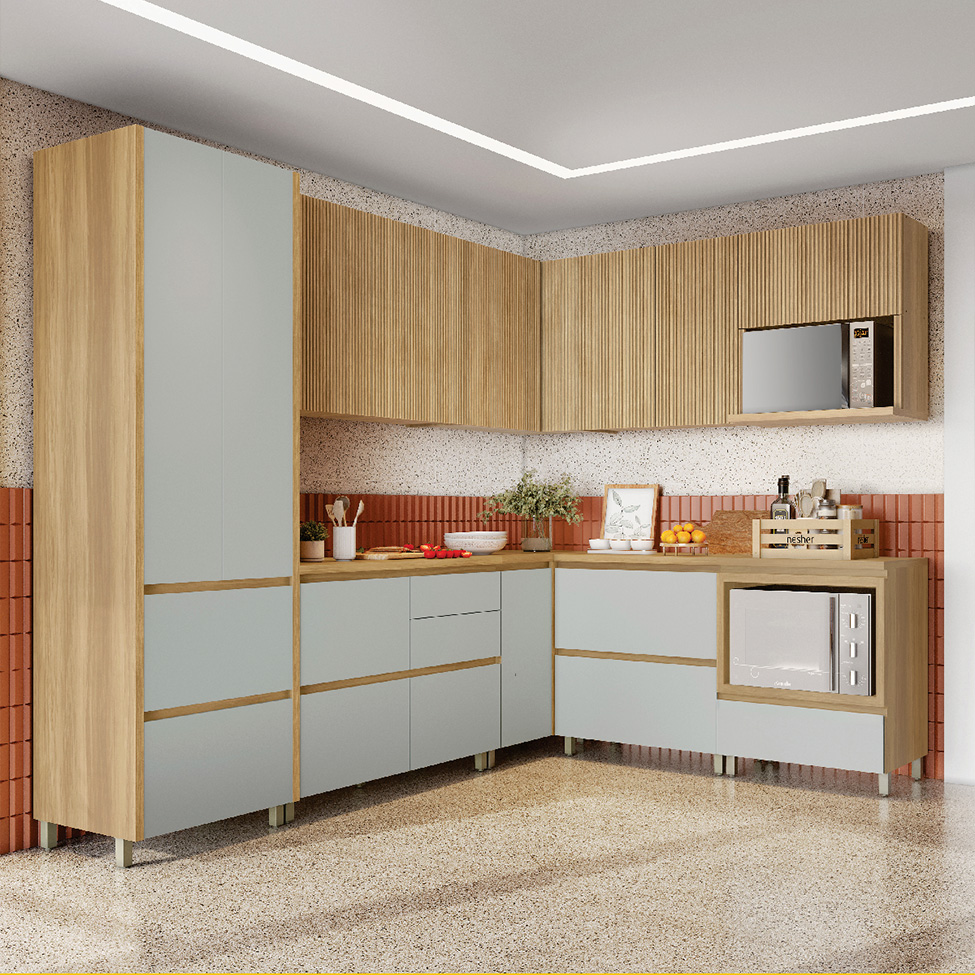 Cozinha Completa Rainha 100% MDF 12 Portas 8 Gavetas Verde e Nature