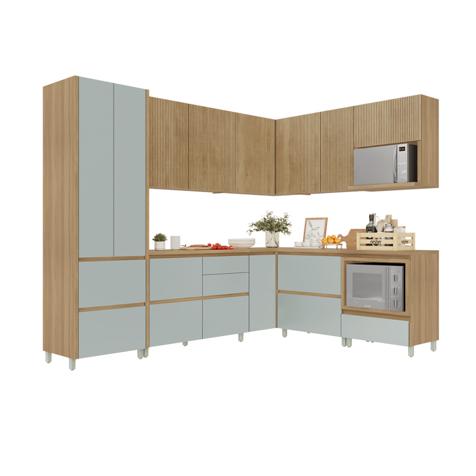 Cozinha Completa Rainha 100% MDF 12 Portas 8 Gavetas Verde e Nature