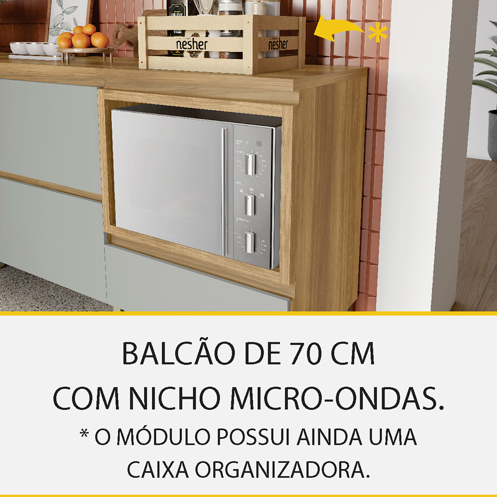 Cozinha Completa Rainha 100% MDF 12 Portas 8 Gavetas Verde e Nature