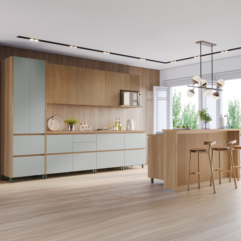 Cozinha Completa Rainha com Ilha 100% MDF 10 Portas 8 Gavetas Verde e Nature