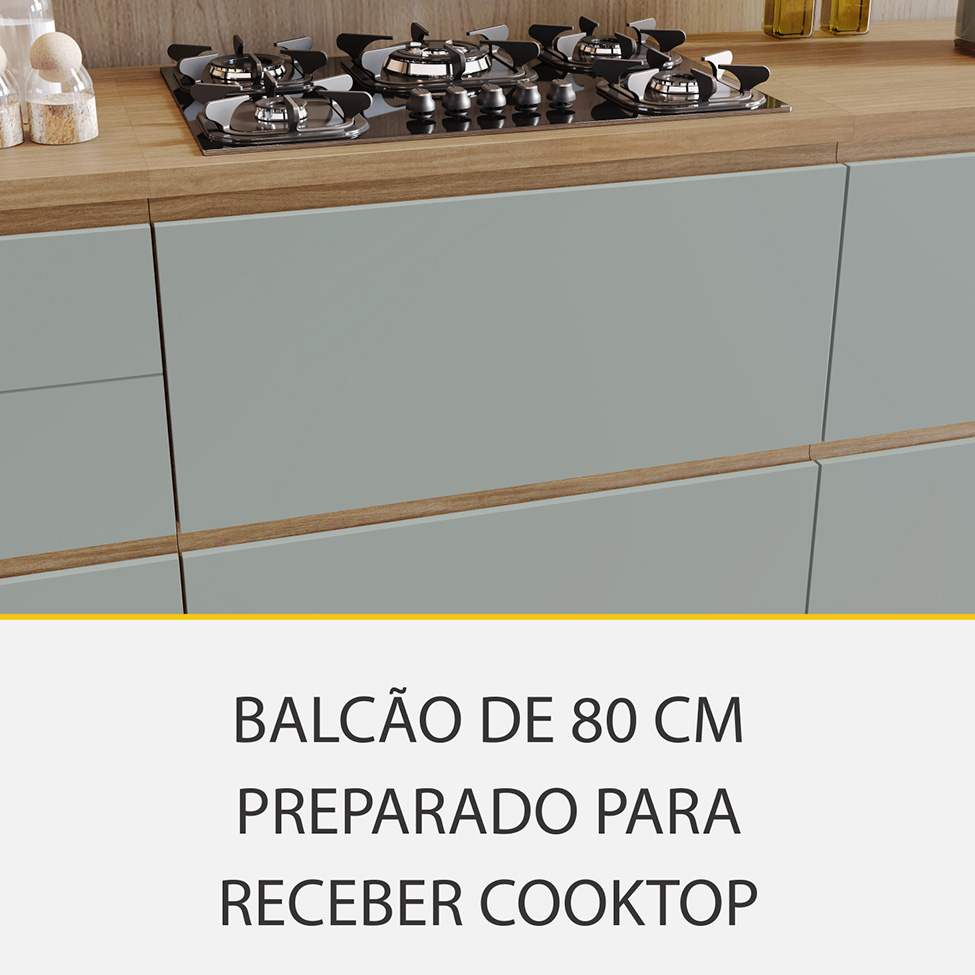 Cozinha Completa Rainha com Ilha 100% MDF 10 Portas 8 Gavetas Verde e Nature