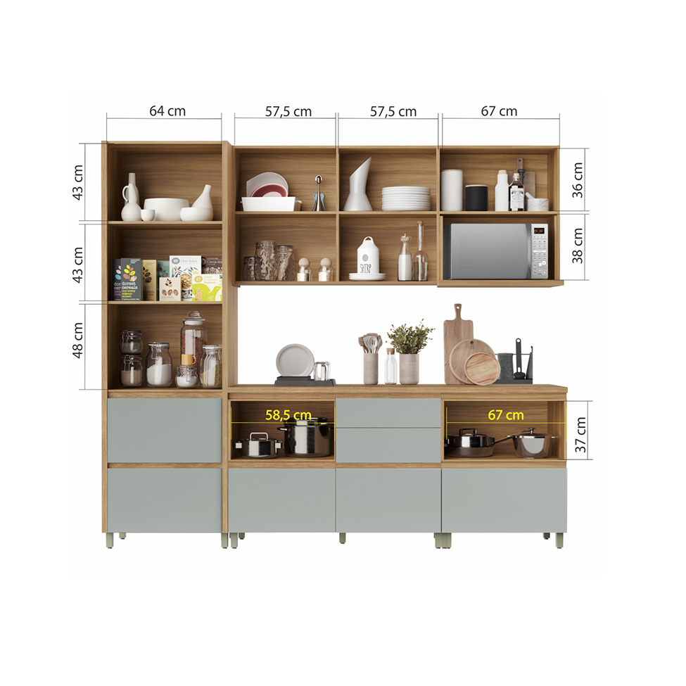 Cozinha Completa Rainha com Ilha 100% MDF 7 Portas 7 Gavetas Verde e Nature