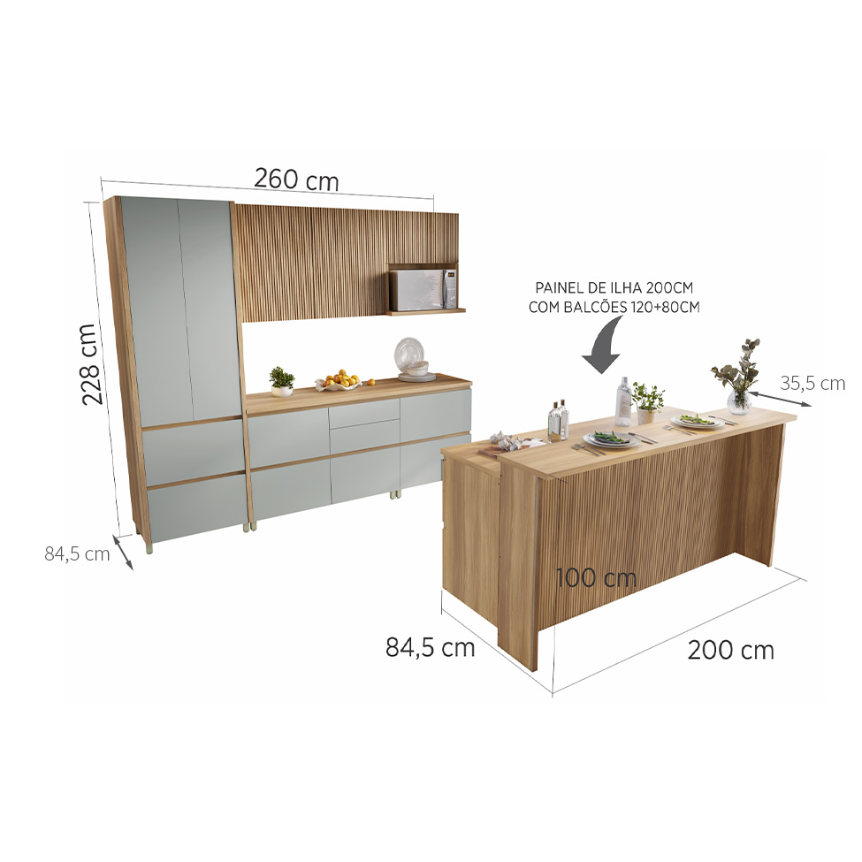 Cozinha Completa Rainha com Ilha 100% MDF 7 Portas 7 Gavetas Verde e Nature