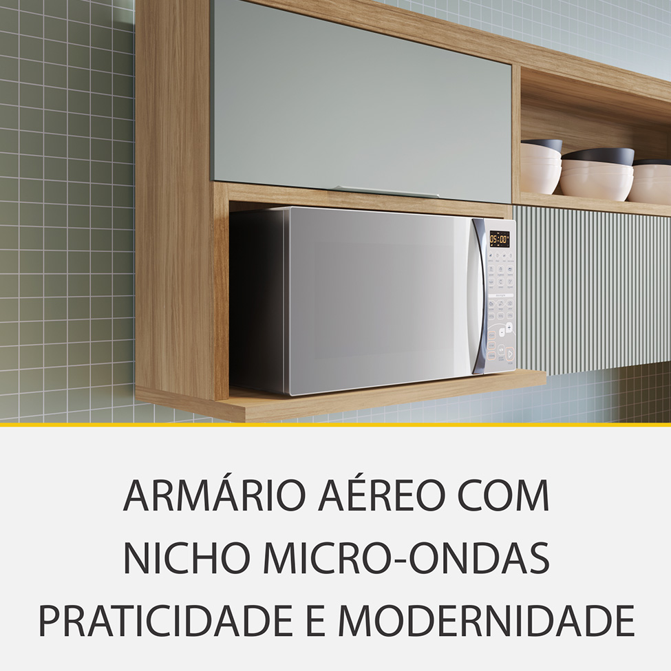 Cozinha Completa Rainha com Ilha 100% MDF 7 Portas 7 Gavetas Verde e Nature