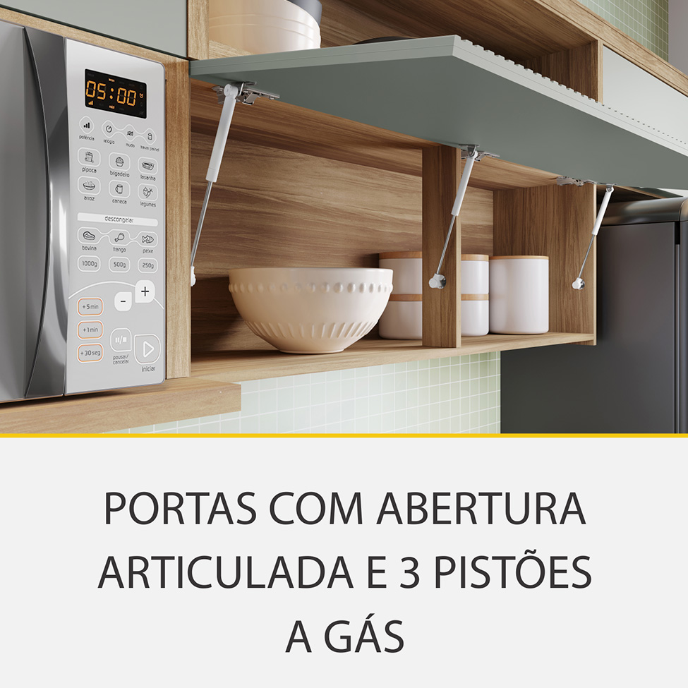 Cozinha Completa Rainha com Ilha 100% MDF 7 Portas 7 Gavetas Verde e Nature