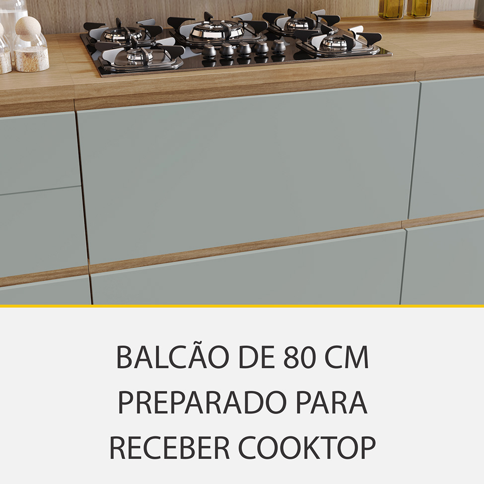Cozinha Completa Rainha com Ilha 100% MDF 8 Portas 12 Gavetas Verde e Nature