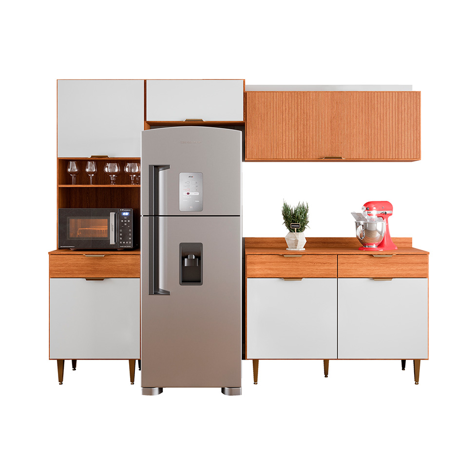 Cozinha Completa Vitória 6 Portas 3 Gavetas Freijó e Off White