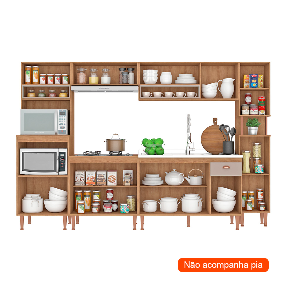 Cozinha Completa com Balcão para Pia Marti 12 PT 1 GV Mel e Fendi