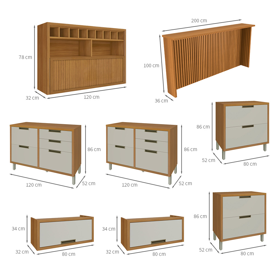 Cozinha Completa com Ilha Imperatriz 7 Portas 8 Gavetas Freijó e Off White