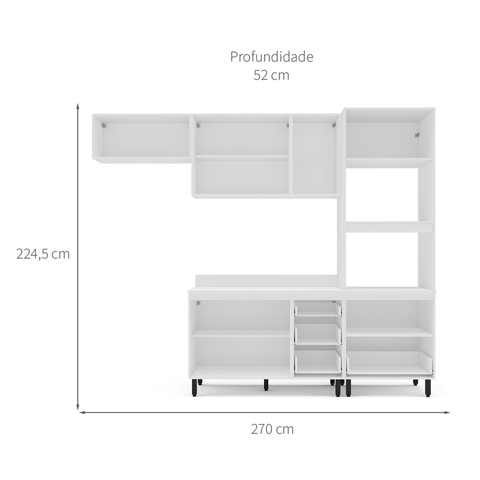 Cozinha Completa com Tampo Amara 7 Portas 5 Gavetas Creme e Branca