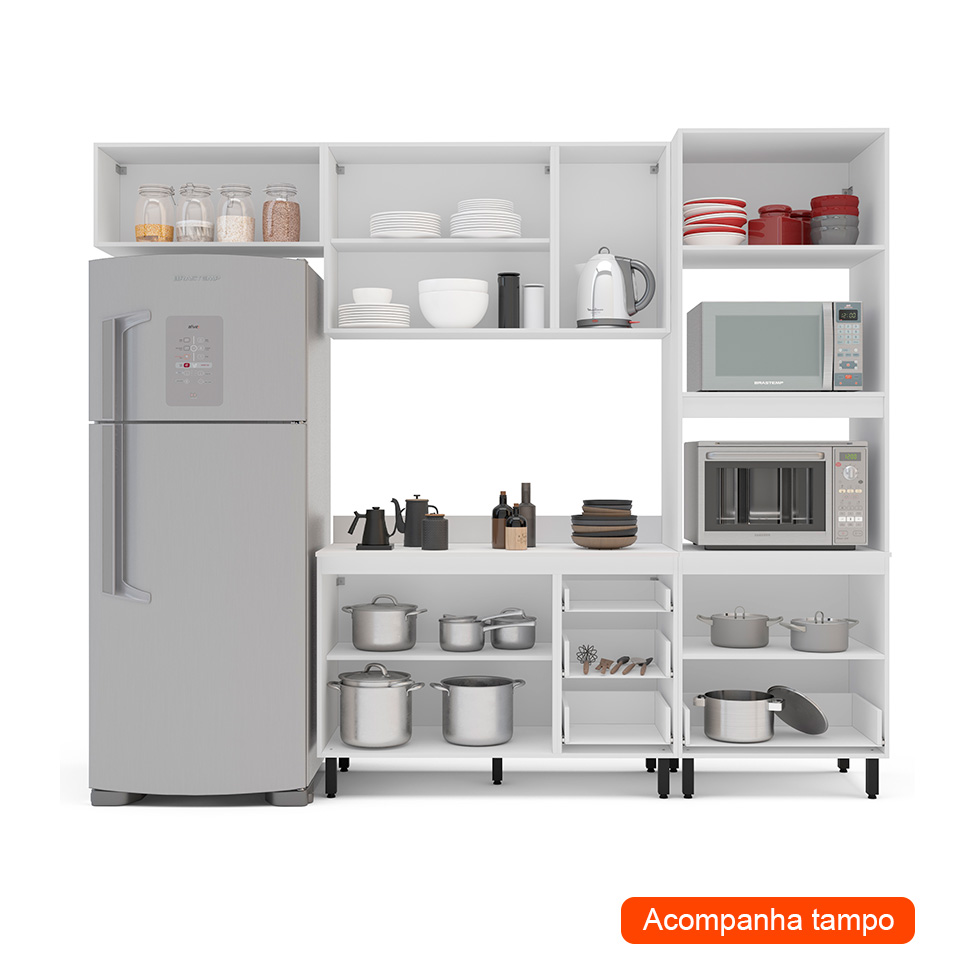 Cozinha Completa com Tampo Amara 7 Portas 5 Gavetas Verde e Branca