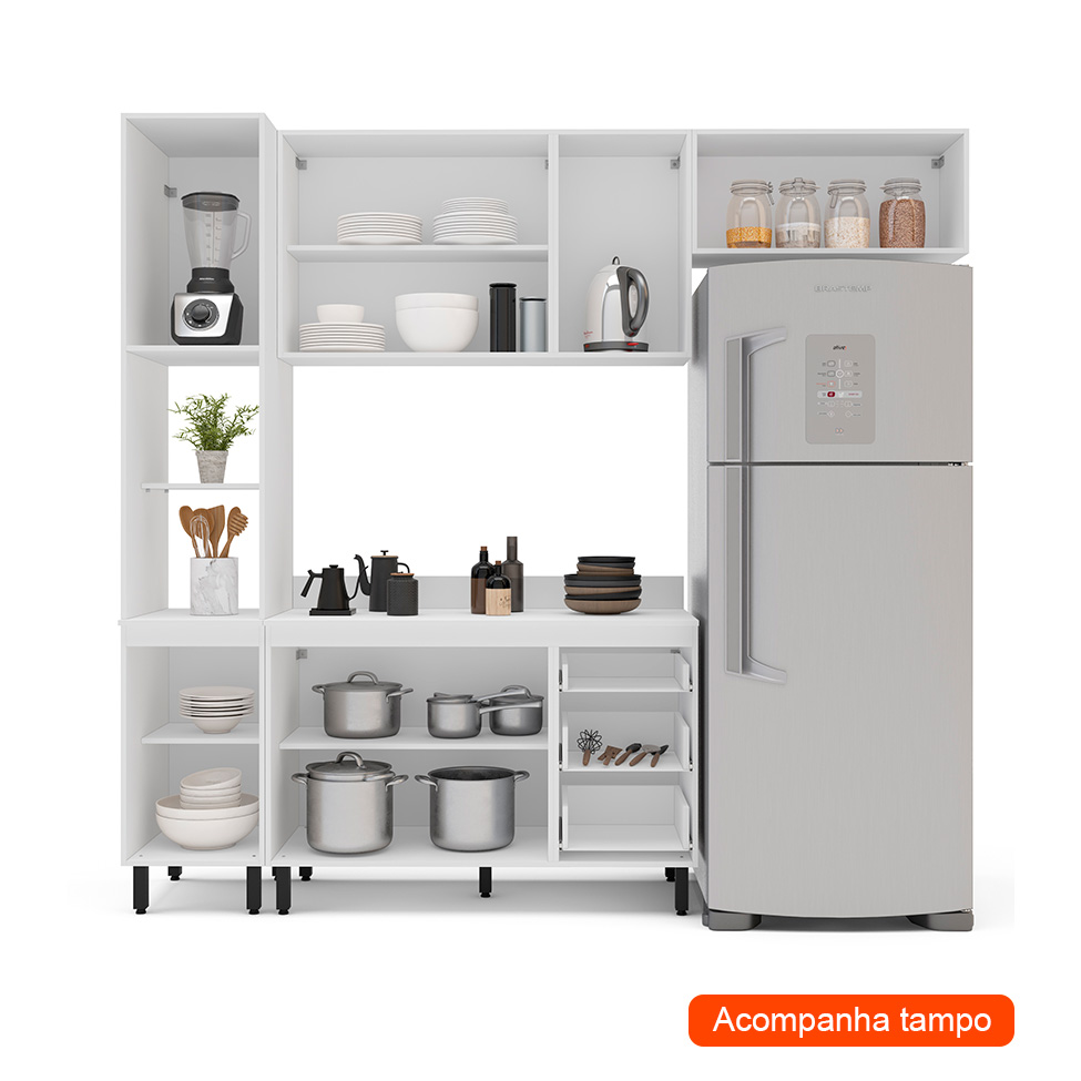 Cozinha Completa com Tampo Amara 8 Portas 3 Gavetas Azul e Branca