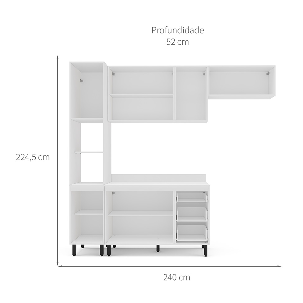 Cozinha Completa com Tampo Amara 8 Portas 3 Gavetas Azul e Branca