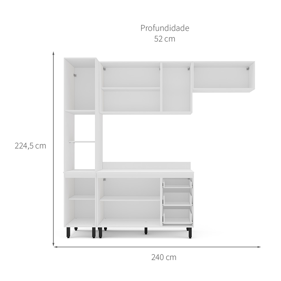 Cozinha Completa com Tampo Amara 8 Portas 3 Gavetas Creme e Branca