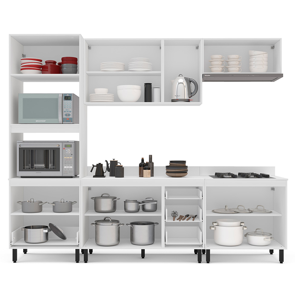 Cozinha Completa com Tampo Amara 9 Portas 5 Gavetas Azul e Branca