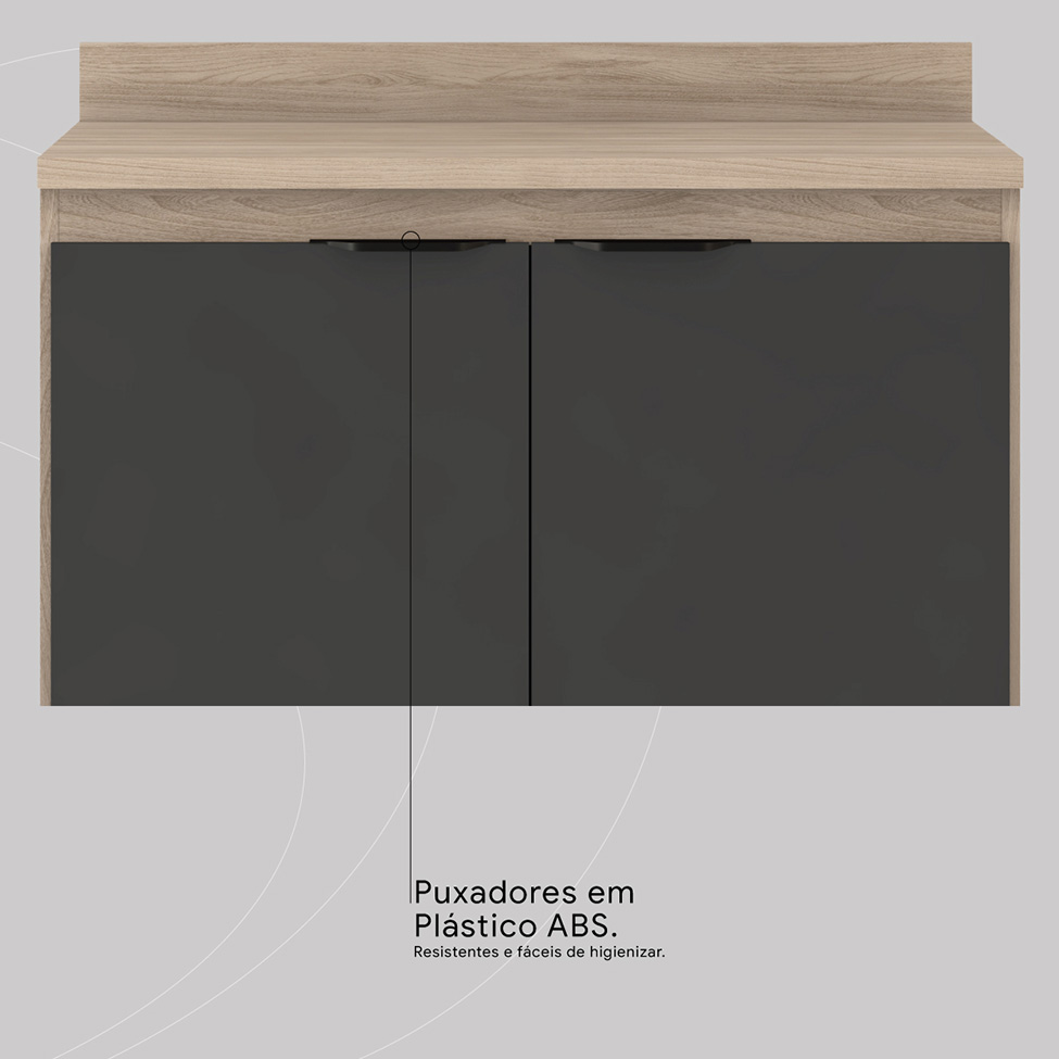 Cozinha Completa com Tampo Firenze 13 Portas 2 Gavetas Avena e Grafite