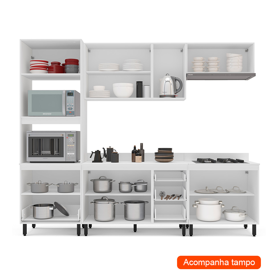 Cozinha Completa com Tampo Meena 10 Portas 4 Gavetas Branca