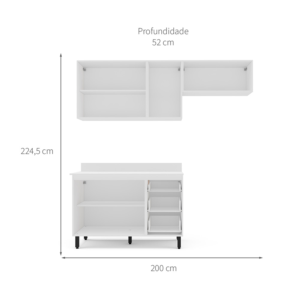 Cozinha Completa com Tampo Meena 6 Portas 3 Gavetas Azul e Branca
