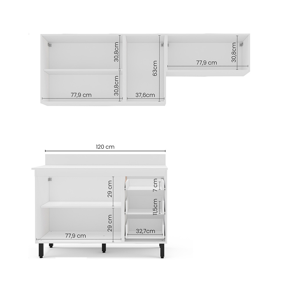 Cozinha Completa com Tampo Meena 6 Portas 3 Gavetas Azul e Branca