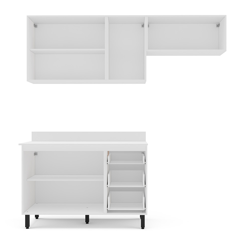 Cozinha Completa com Tampo Meena 6 Portas 3 Gavetas Creme e Branca