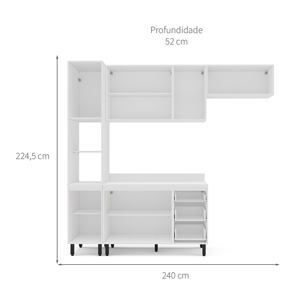 Cozinha Completa com Tampo Meena 8 Portas 3 Gavetas Azul e Branca