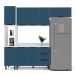 Cozinha Completa com Tampo Meena 8 Portas 3 Gavetas Azul e Branca
