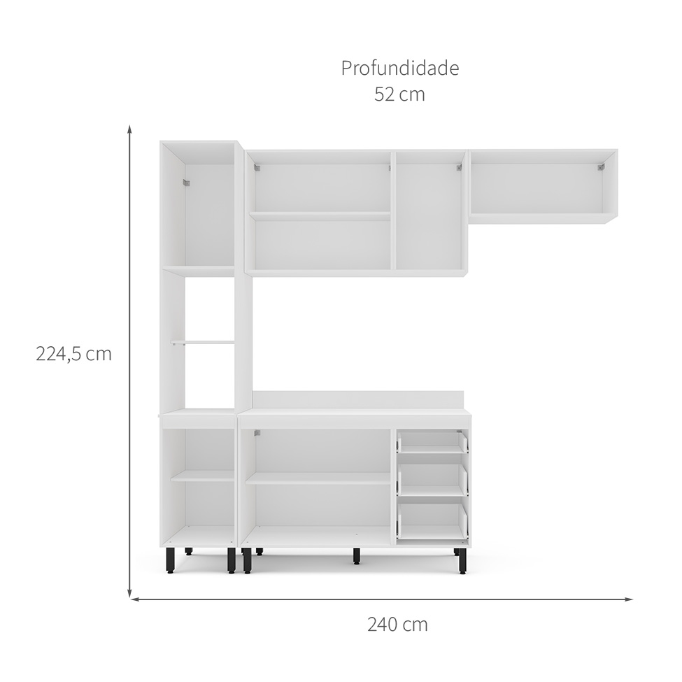 Cozinha Completa com Tampo Meena 8 Portas 3 Gavetas Branca