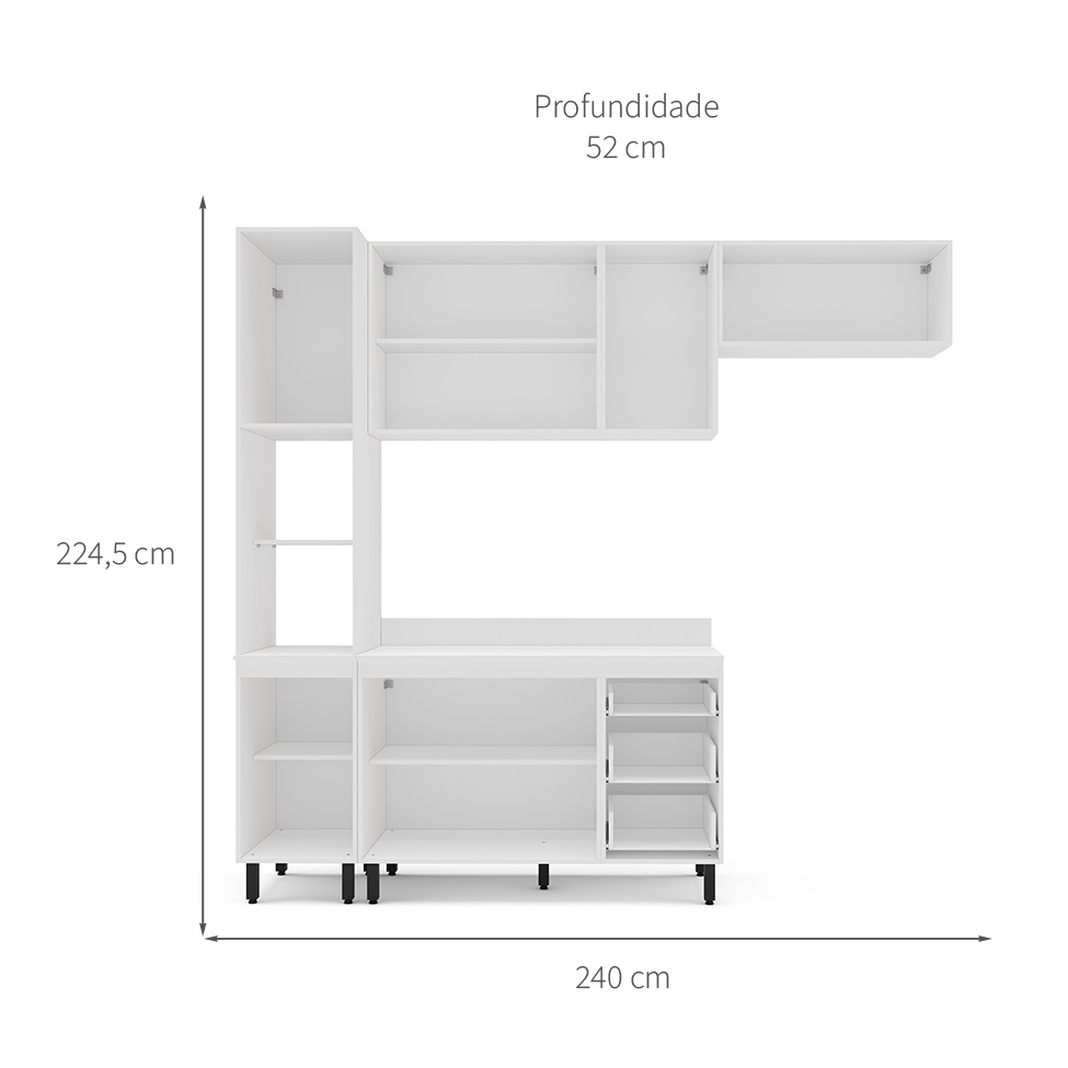 Cozinha Completa com Tampo Meena 8 Portas 3 Gavetas Creme e Branca