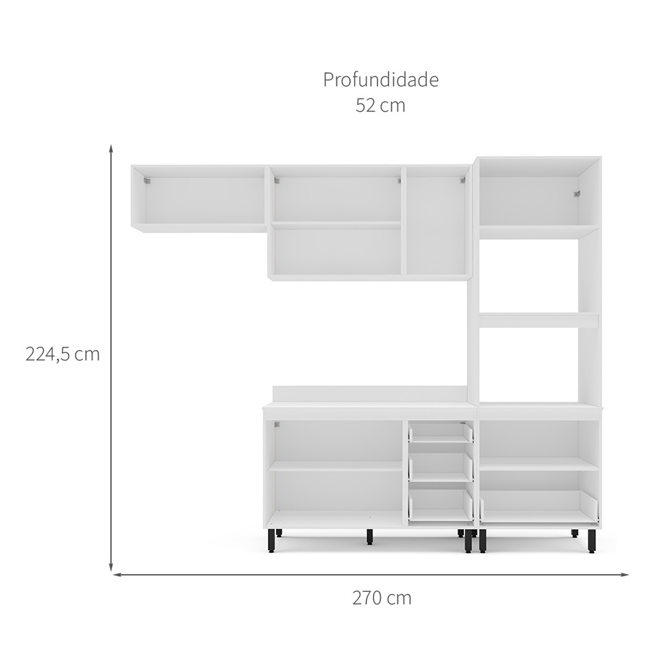 Cozinha Completa com Tampo Meena 8 Portas 4 Gavetas Creme e Branca