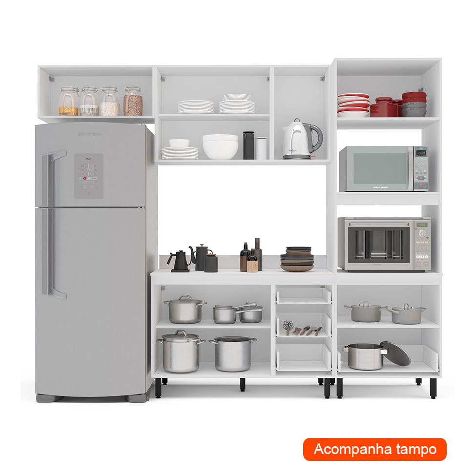 Cozinha Completa com Tampo Meena 8 Portas 4 Gavetas Verde e Branca
