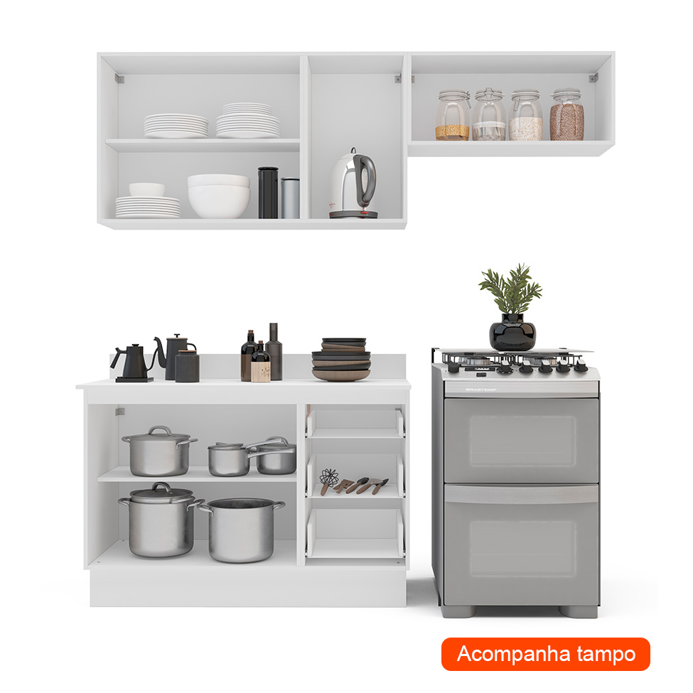 Cozinha Completa com Tampo e Rodapé Meena 6 Portas 3 Gavetas Azul e Branca
