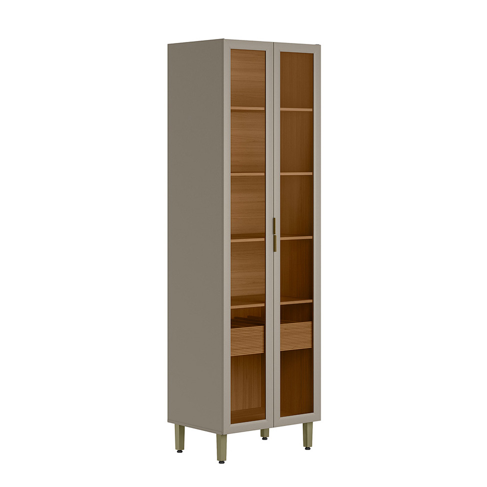 Cristaleira Allure 2 Portas 1 Gaveta Gris e Jequitibá