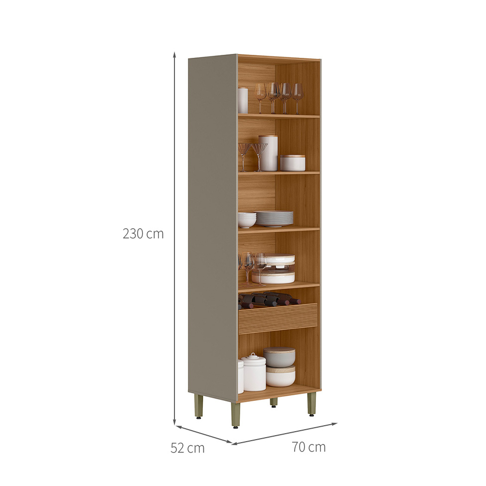 Cristaleira Allure 2 Portas 1 Gaveta Gris e Jequitibá