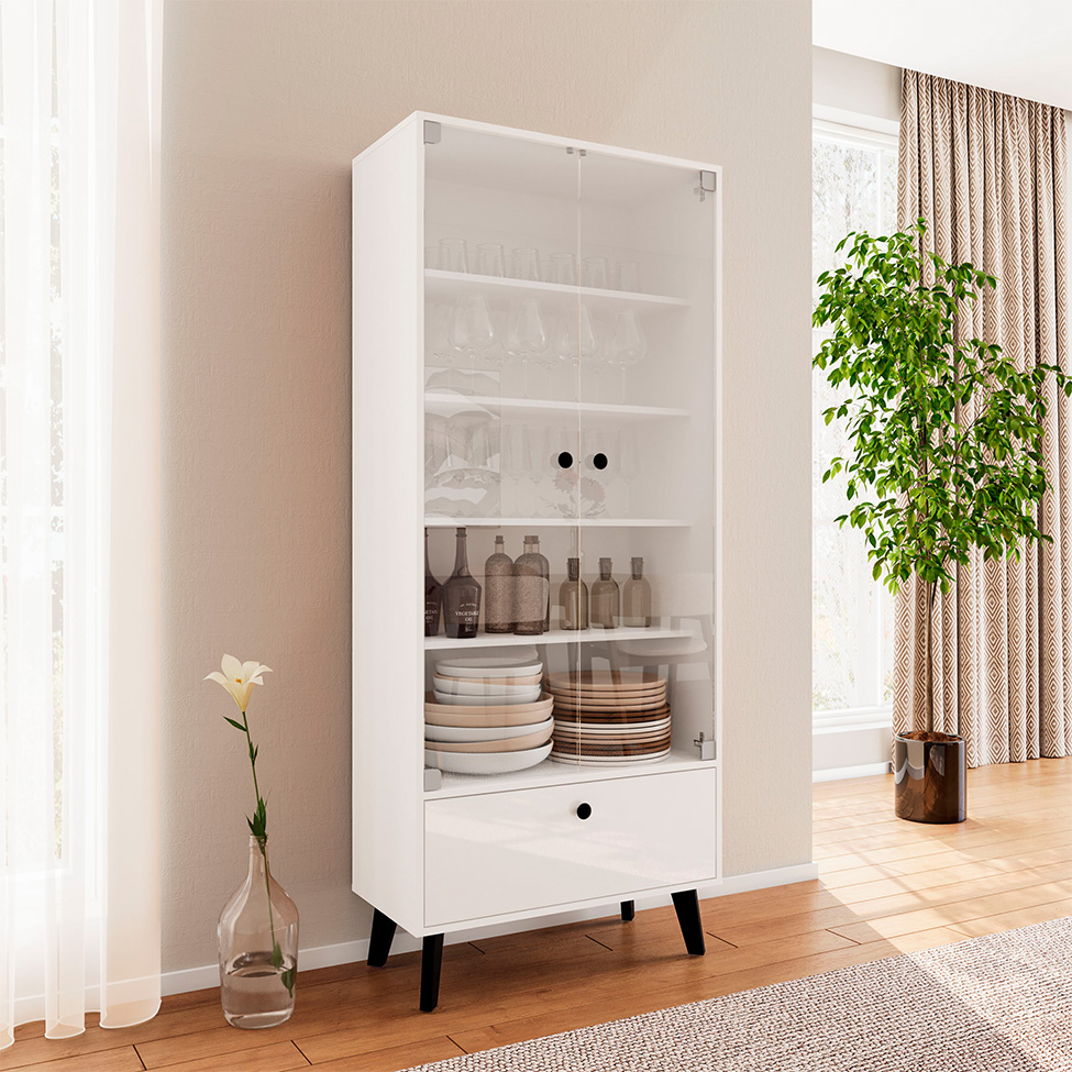 Cristaleira Londres 2 Portas 1 Gaveta Branca