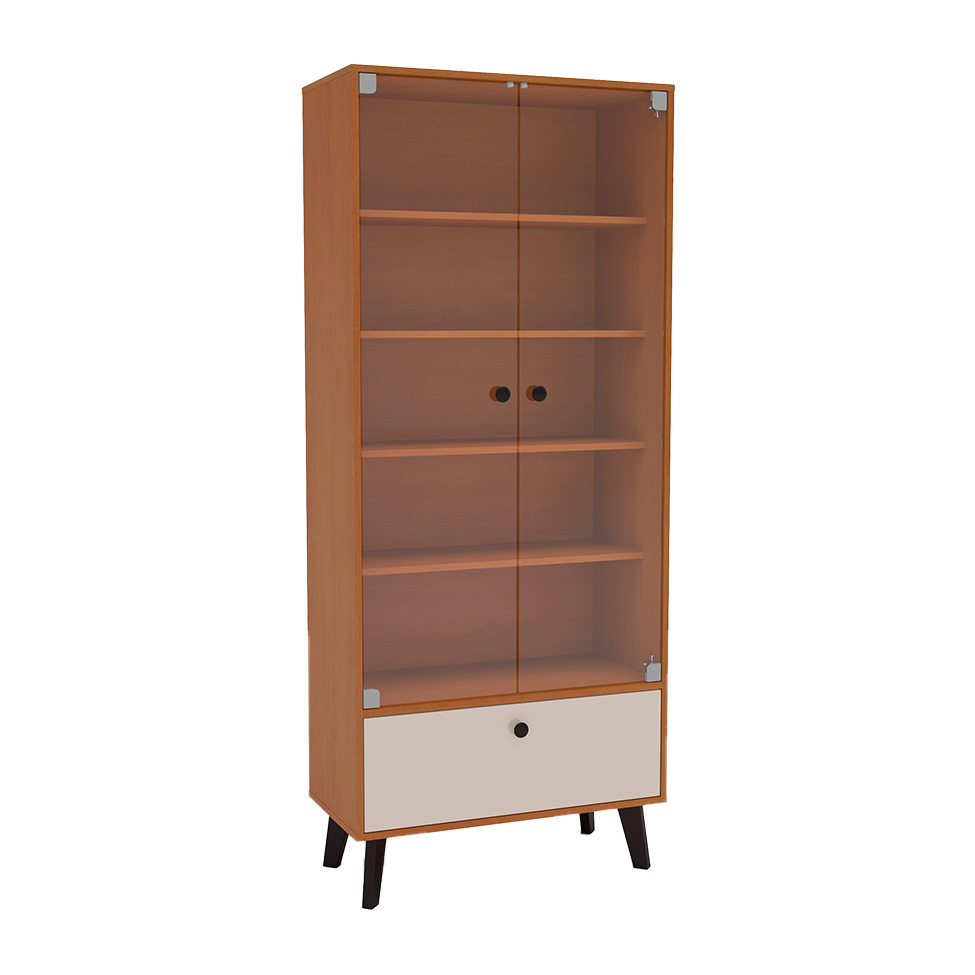 Cristaleira Londres 2 Portas 1 Gaveta Freijó e Creme