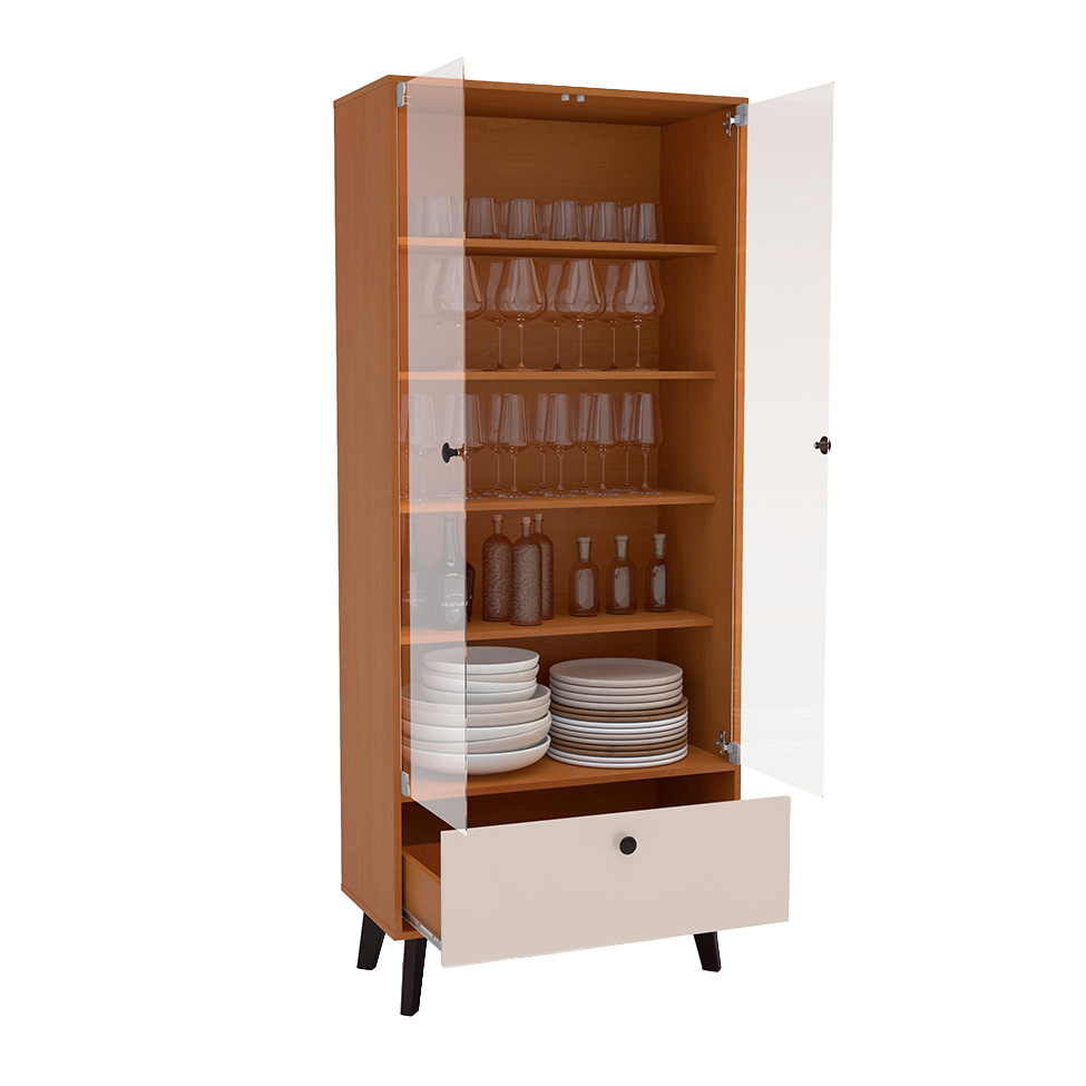 Cristaleira Londres 2 Portas 1 Gaveta Freijó e Creme