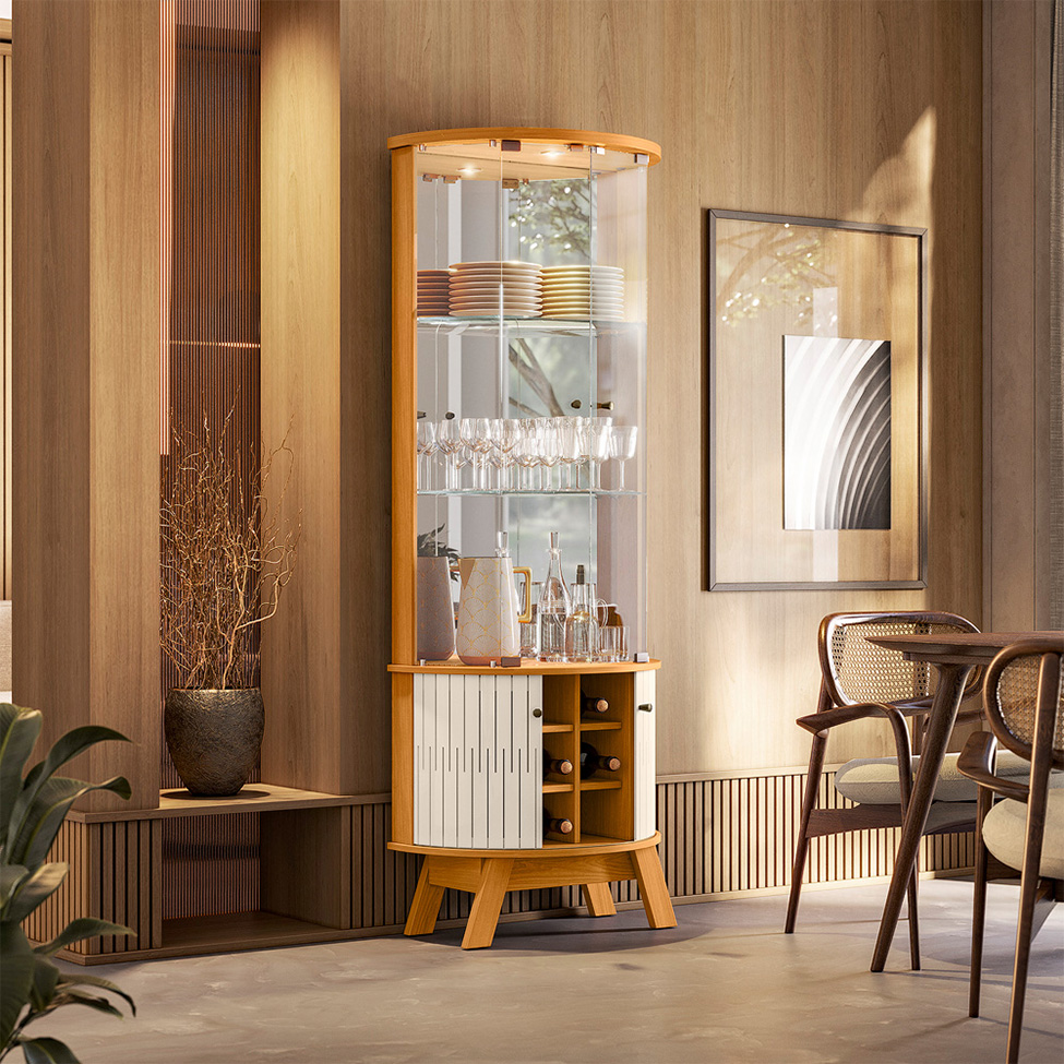 Cristaleira Marina 4 Portas Cinamomo e Off White