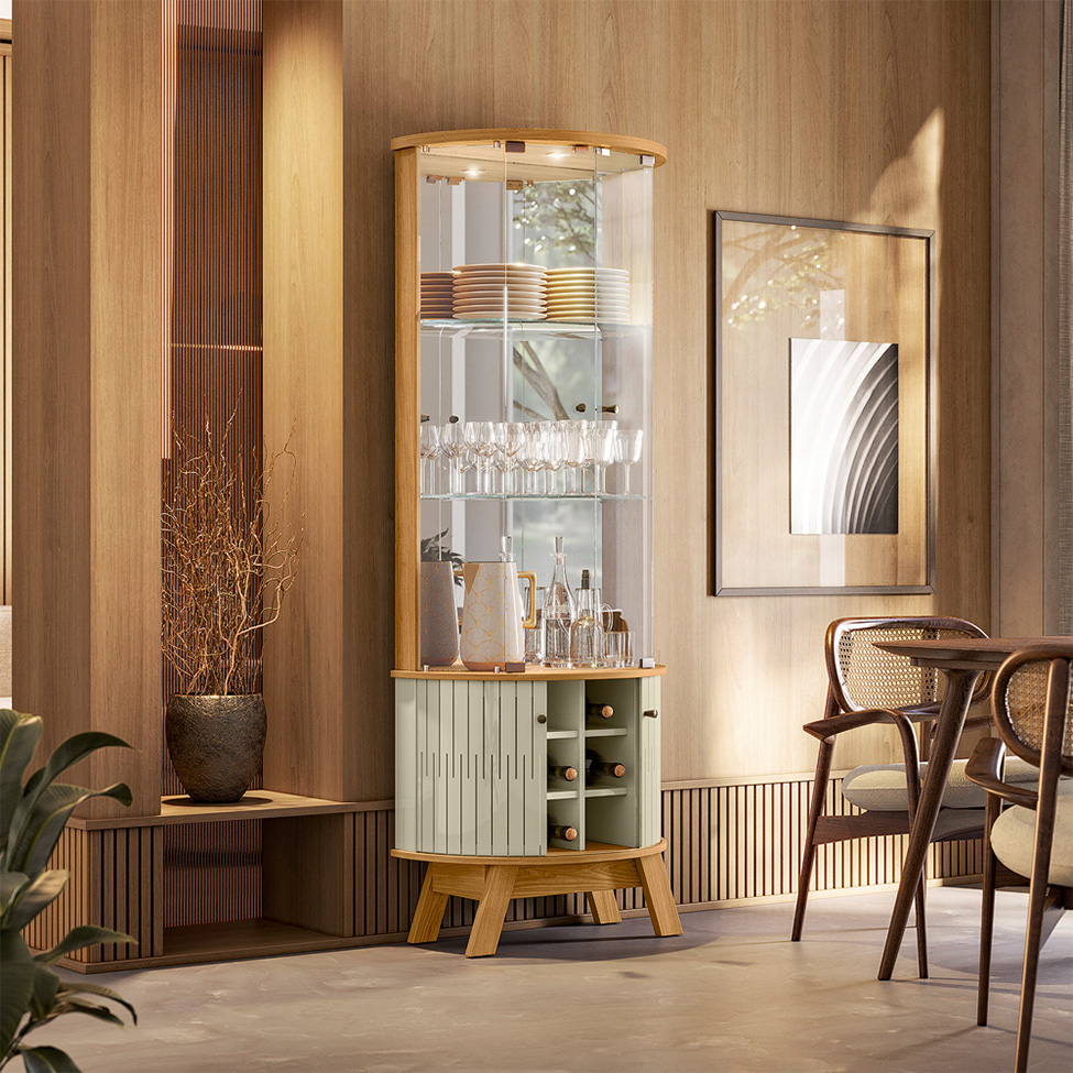 Cristaleira Marina 4 Portas Cumaru e Opala