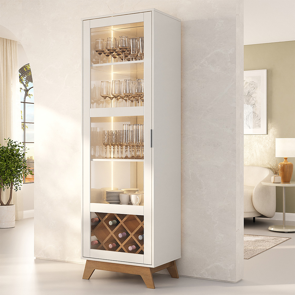 Cristaleira Mirage 1 Porta Off White e Cinamomo