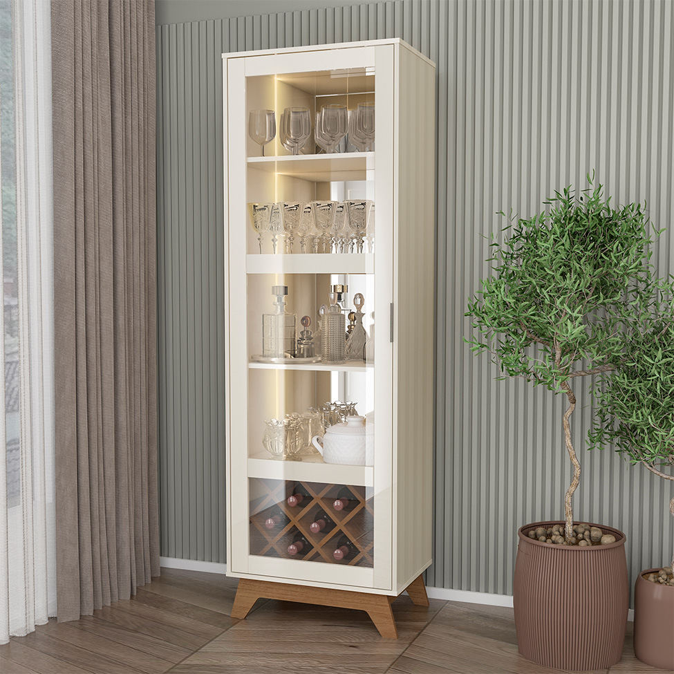 Cristaleira Mirage 1 Porta Off White e Cinamomo