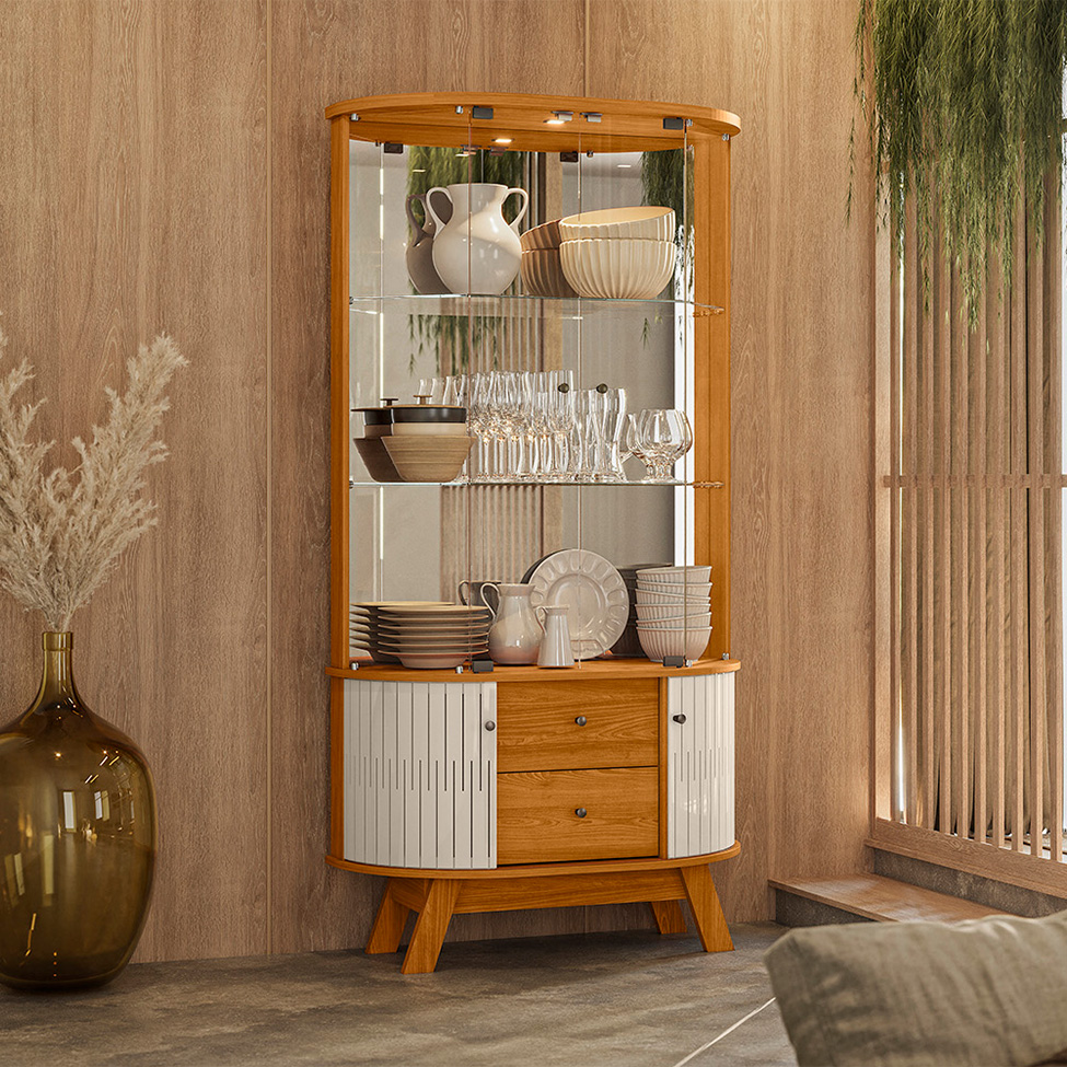 Cristaleira Moss 4 Portas 2 Gavetas Cinamomo e Off White