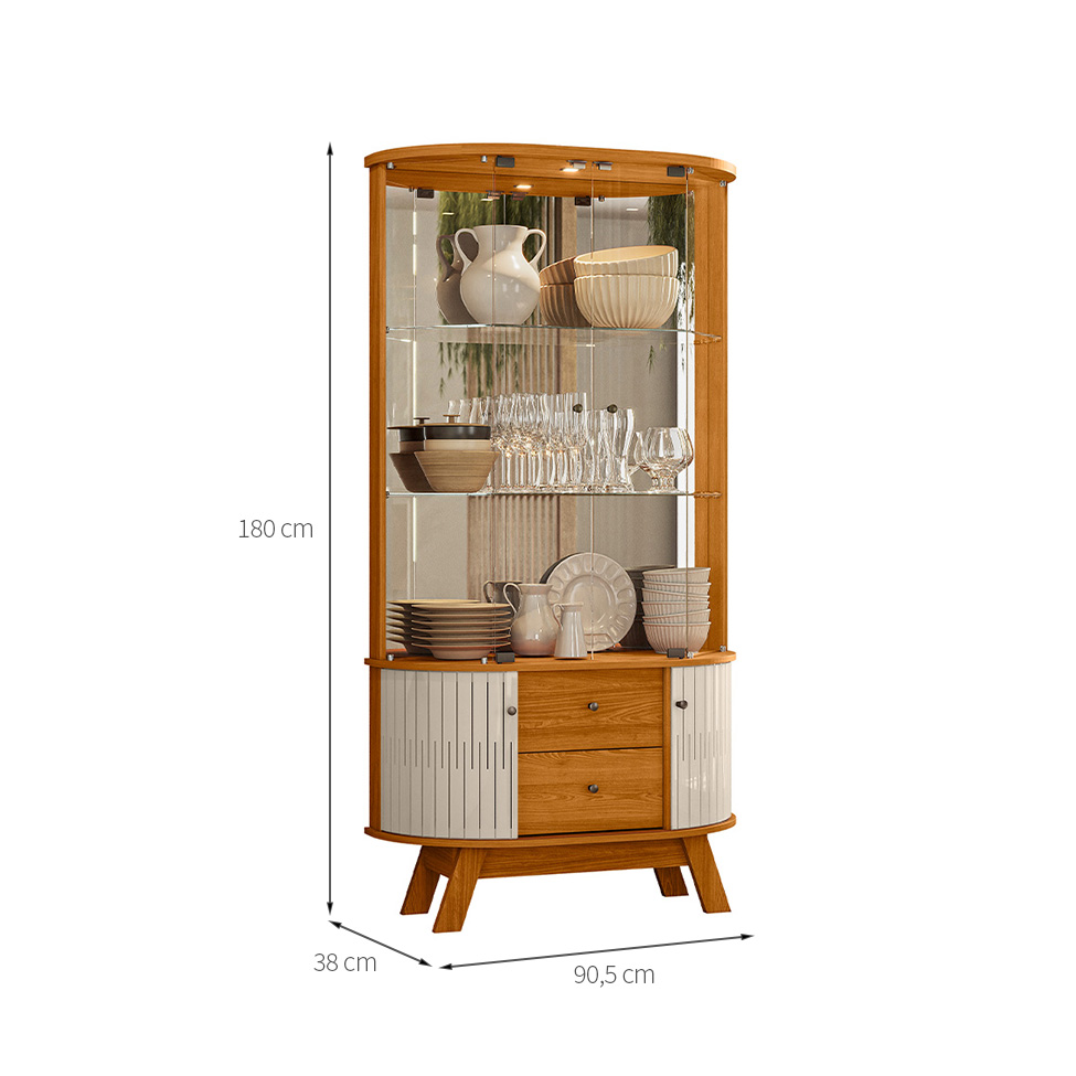 Cristaleira Moss 4 Portas 2 Gavetas Cinamomo e Off White