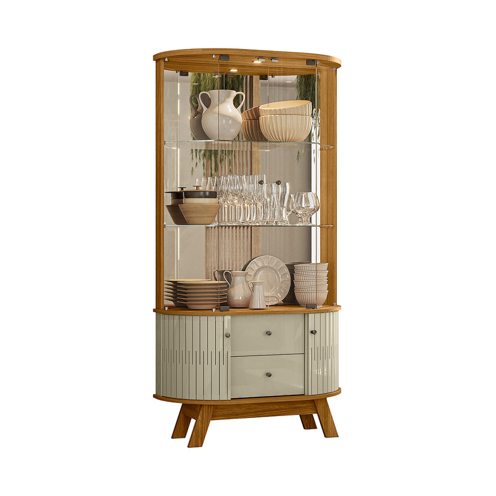 Cristaleira Moss 4 Portas 2 Gavetas Cumaru e Opala