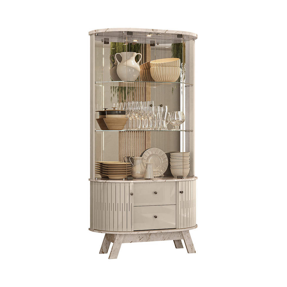 Cristaleira Moss 4 Portas 2 Gavetas Off White e Calacata